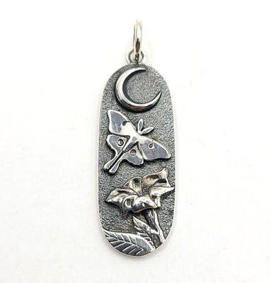 Sterling Silber Luna Motte und Mondblume Charm 28x9mm - 1,77gr