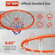 Solid Basketball Rim, 18’’ Replacement Wall Door Mounted Basketball Hoop, Steel