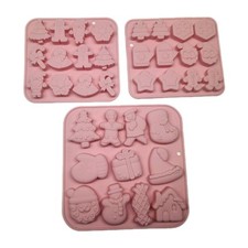 3Pc Christmas Silicone Chocolate Candy Mold Set Santa Snowman Gingerbread