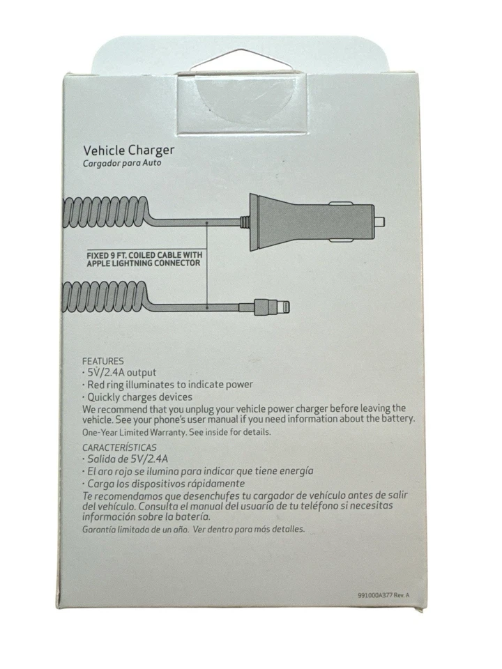 Verizon Vehicle Charger 9 ft Coiled Cable lightning connector MFi-Certified - Image 2 of 3