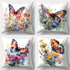 4pcs Butterfly Floral Plush Pillow Cover Soft Cushion Case for Home Decor Gift