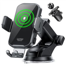 15W Fast Wireless Car Charger Phone Holder Mount - Auto Clamping for Dashboard,