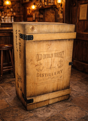 BARKISTE BARSCHRANK FRACHTKISTE OLD DUBLIN WHISKY KISTE VINTAGE MINIBAR BAR HOLZ