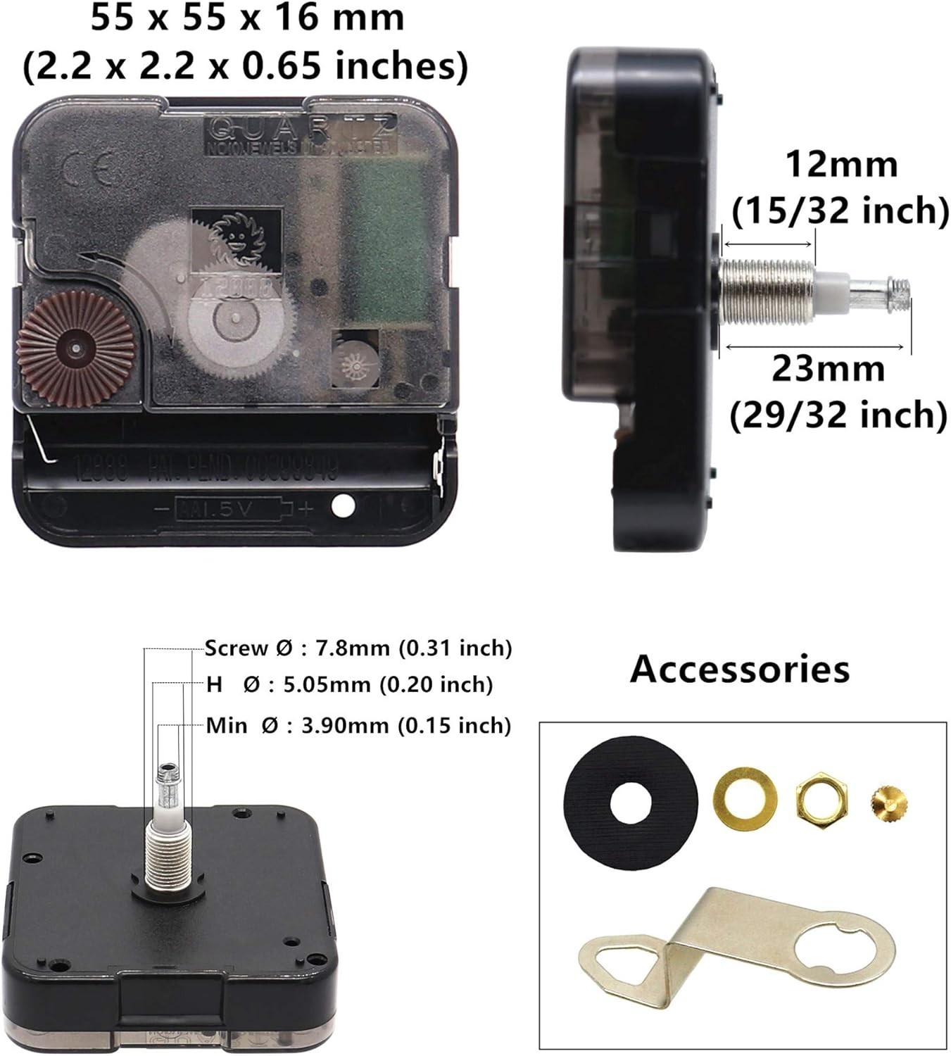 Complete Long Shaft Clock Movement Kit with Spade Hands – Perfect for Designers