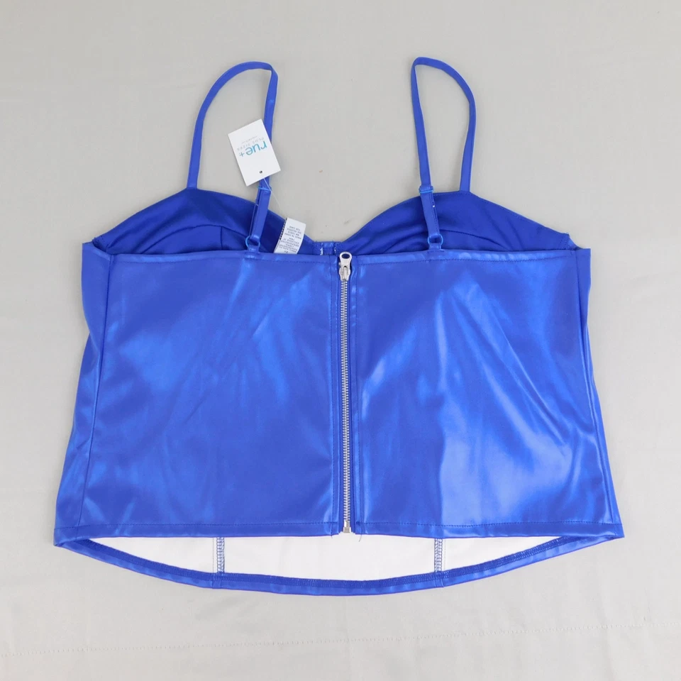 Rue21 Plus Size Faux Leather Lace Longline Bra Bustier Corset Top 2X, Blue #A114 - Image 3 of 4