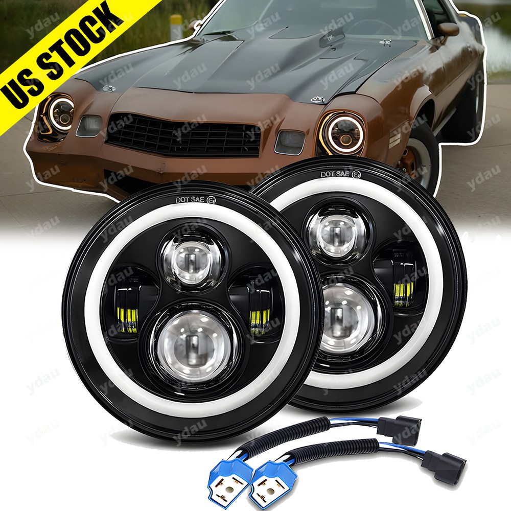 Pair 7" Round LED Headlights Hi/Lo Beam Halo DRL For Chevy Camaro 1967-1981