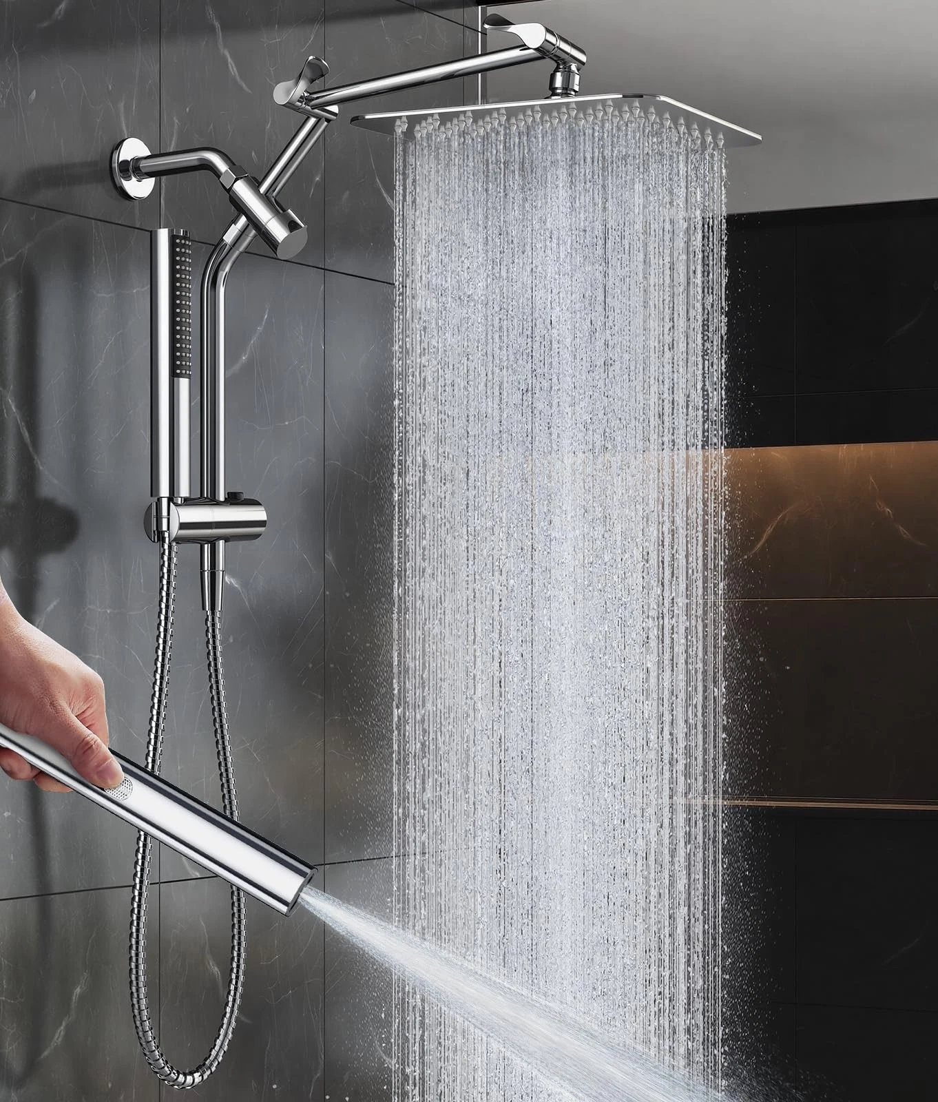 Veken All Metal 10" Shower Head with Handheld, Luxurious Square Double Chrome