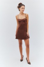 Urban Outfitters Light Before Dark Bella Bow Tie-Back Mini Dress Size L Brown!