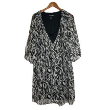 Lane Bryant Black Gray Print Semi-Sheer Lined Blouson Sleeve Dress Size 18/20