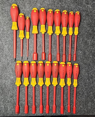 Wiha-Softfinish 19 pc Lot SAE/Metric Nut Drivers And Screwdrivers Insulated Used