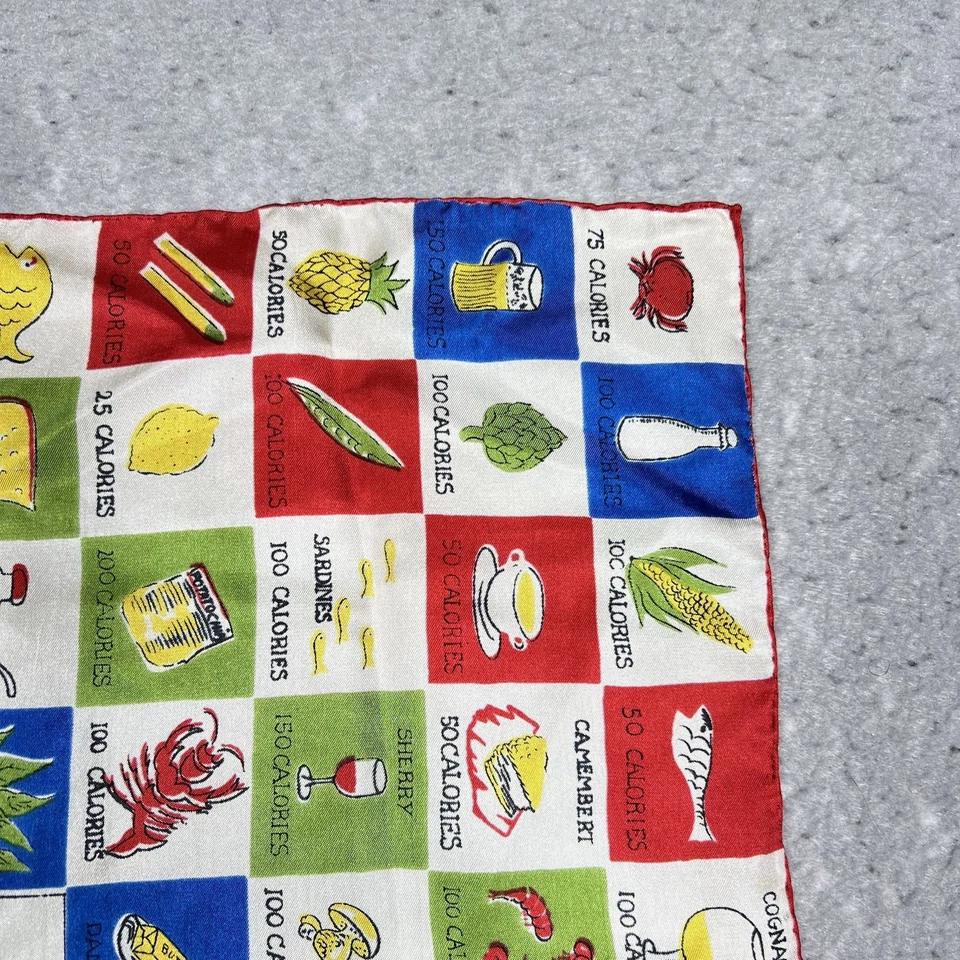 复古 Glentex 五颜六色的食品和饮料 Calories COUNTER 真丝手帕 16x16 — 第 3/4 张图片