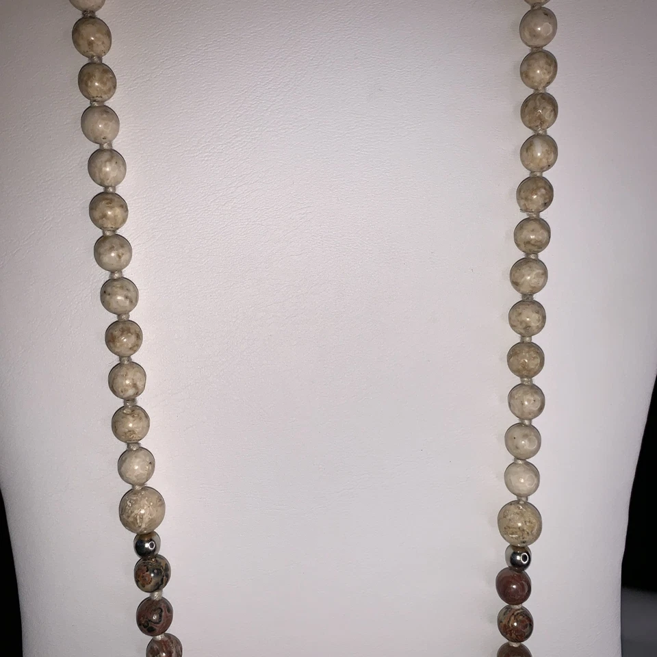 «Картина» яшма все камни ожерелье-нет двух бусин похожи-двойной + узелок-28 дюймов - Изображение 4 из 4