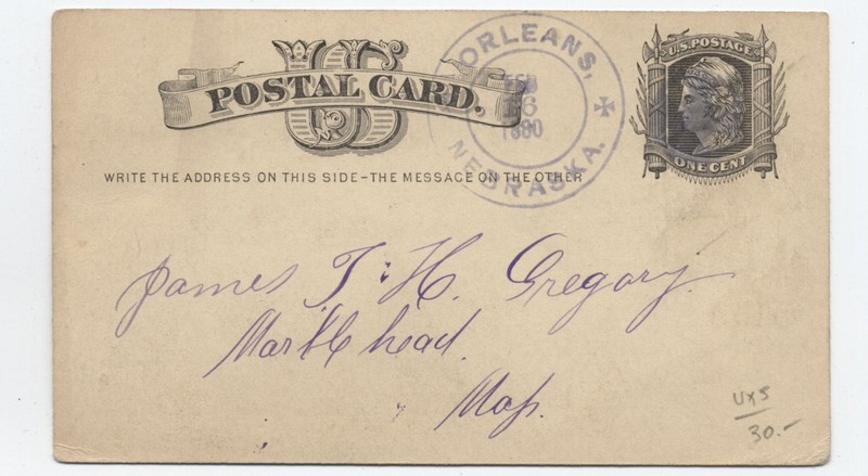 1890 Orleans NE postal card double circle postmark [h.7864]