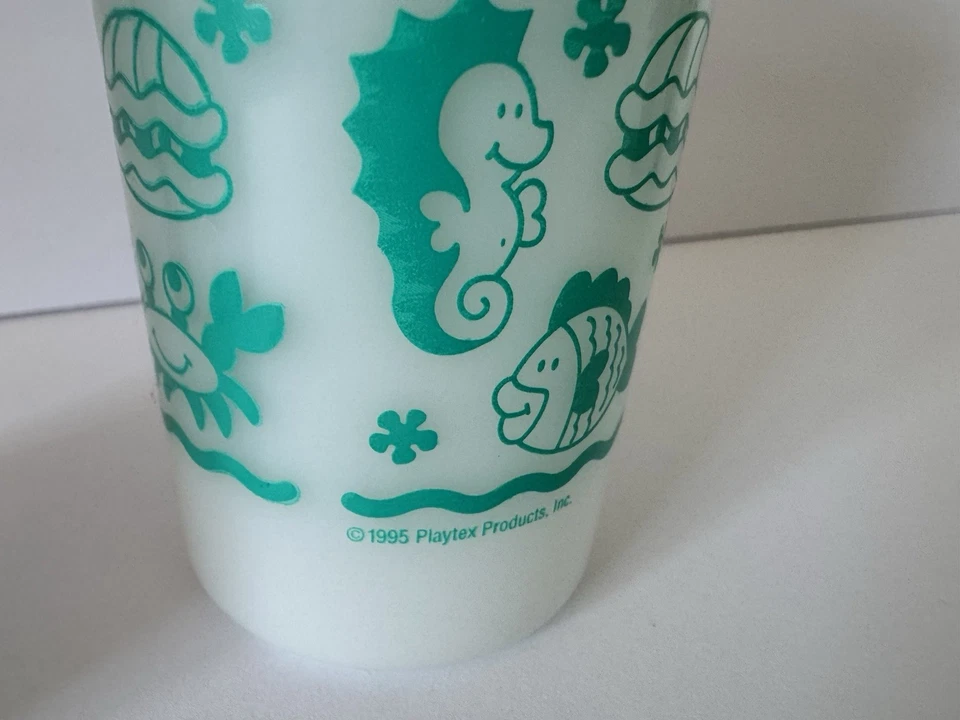 Lote 2 Tazas Playtex Sippy Dinosaurio Rojo Verde Vida Marina Sin Válvulas 1995 De Colección Foto 3 de 4