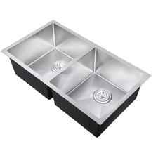 Nano Handmade Stainless Steel 32 In. Double Bowl Undermount Kitchen Sink with St