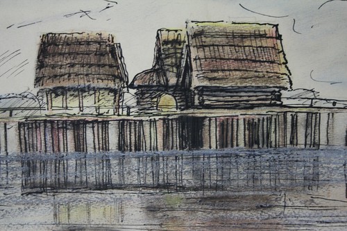 Zeichnung Pastell Landschaft Pfahlbauten Bodensee Hans Pluquet Signiert 1948 - Picture 6 of 8