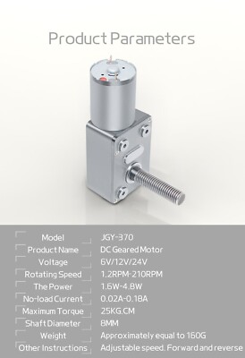 JGY-370 Wormwielmotor Met M8 Schroefas – DC12V 30 RPM – Zelfremmend, Stil En Duurzaam – Ideaal Voor Industriële Toepassingen En DIY-projecten