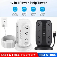 17-in-1 Surge Protector Tower Power Strip 12 Outlets 5 USB Ports w/6.23 ft Cord 