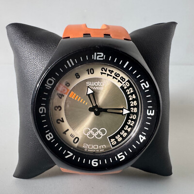 Swatch Uhr CLIMBING LOBSTER Scuba SUGB103 Olympic Athens 2004 Orange Diver
