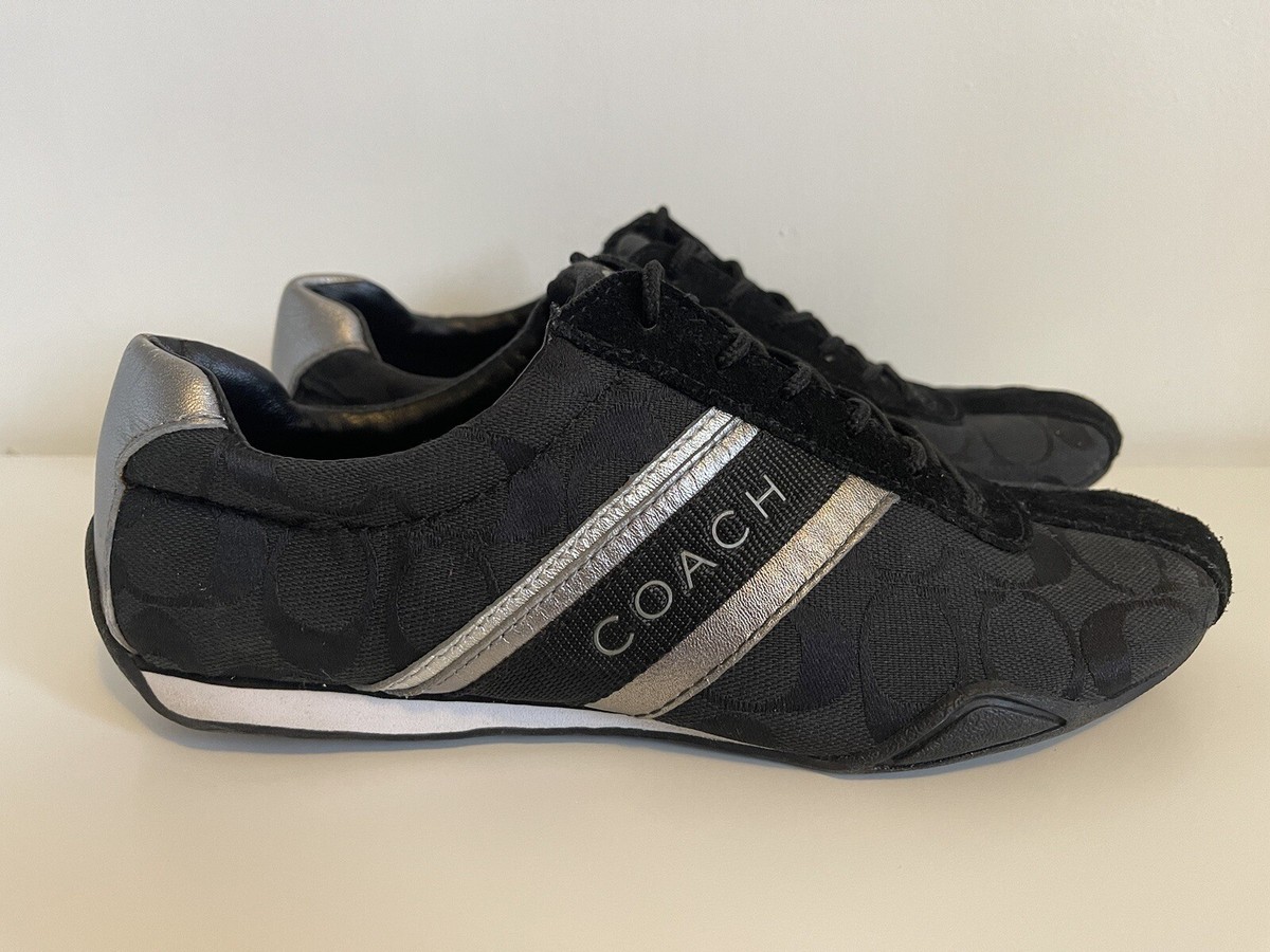 COACH VINTAGE Jayme Signature Sneakers Shoes Womens Black Suede