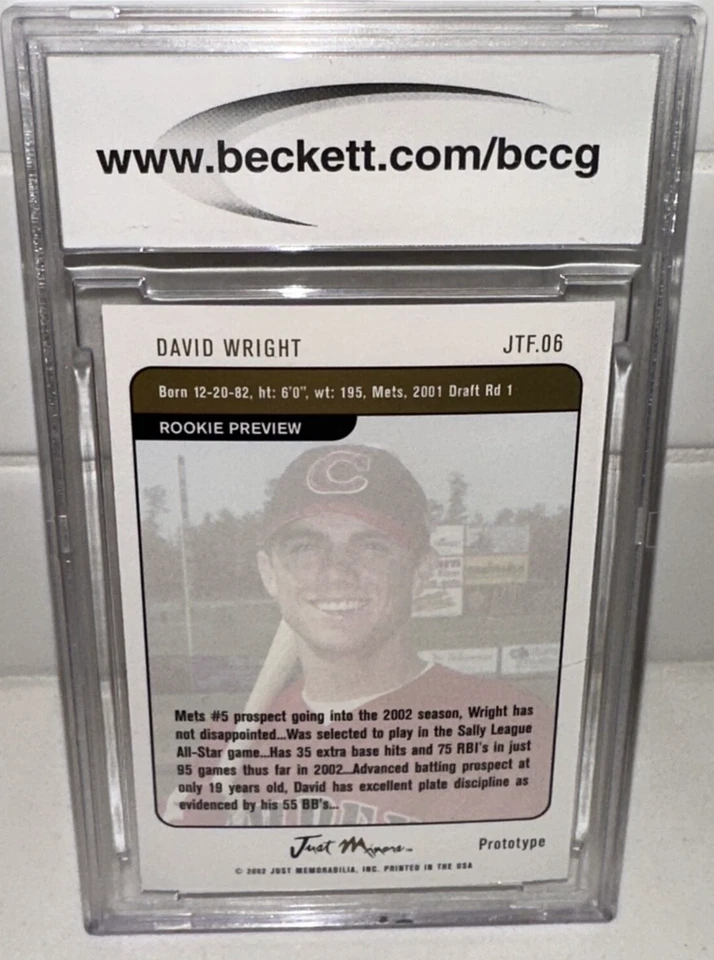 2002 Just Minors David Wright #JTF6 Rookie The Franchise GOLD PROTOTYPES BCCG 10 - Image 2 of 2