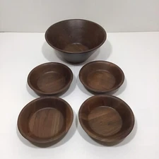 Vintage Quality Heirloom Wooden Walnut Salad Bowl Set Of 5 DID Ware