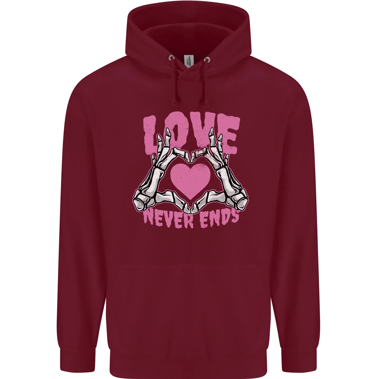 Felpa con cappuccio uomo Love Never Ends gotica San Valentino 80% cotone