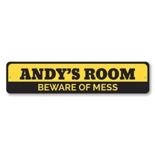 Beware Of Mess Sign, Custom Kid Name Bedroom Sign, Metal Wall Decor - Aluminum