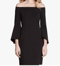 Karen Kane Womens Bell Sleeve Open Shoulder Midi Dress Black Sz L