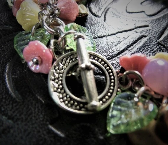 Handmade Green & Pink Tones Czech Glass Handmade Bracelet GIFT - Image 2 of 4