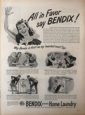 1944 Bendix Automatic Home Laundry Print Ad, WWII Era Washer Advertisement