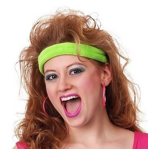 80 s Headband Neon fluro Sweatband Running Sport Tennis Yoga Green