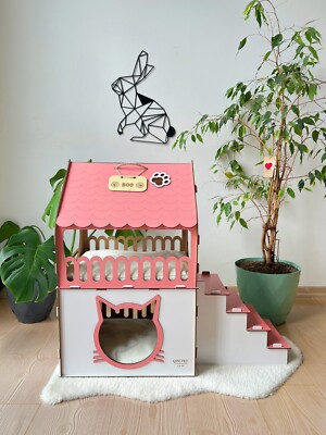 Wooden Cat House,Two Storey Cat House,Cat Castle,Cat Furniture,Cat Bed,Cat Tower