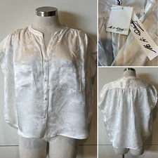 M.A.DAINTY NWT White Silk/Viscose Floral Jacquard Satin Blouse O/S 10Aust-UK/6US