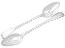 Antikes George III Paar Sterling Silber Geige Faden und Tropfen Saucenl&ouml;ffel