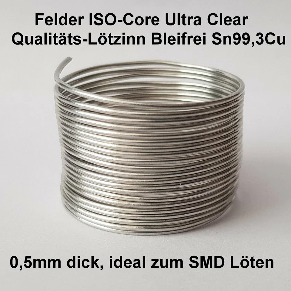 2m Felder 0,5mm SMD Lötzinn bleifrei ISO-Core Ultra Clear 99,3%Sn 0,7Cu A14/2