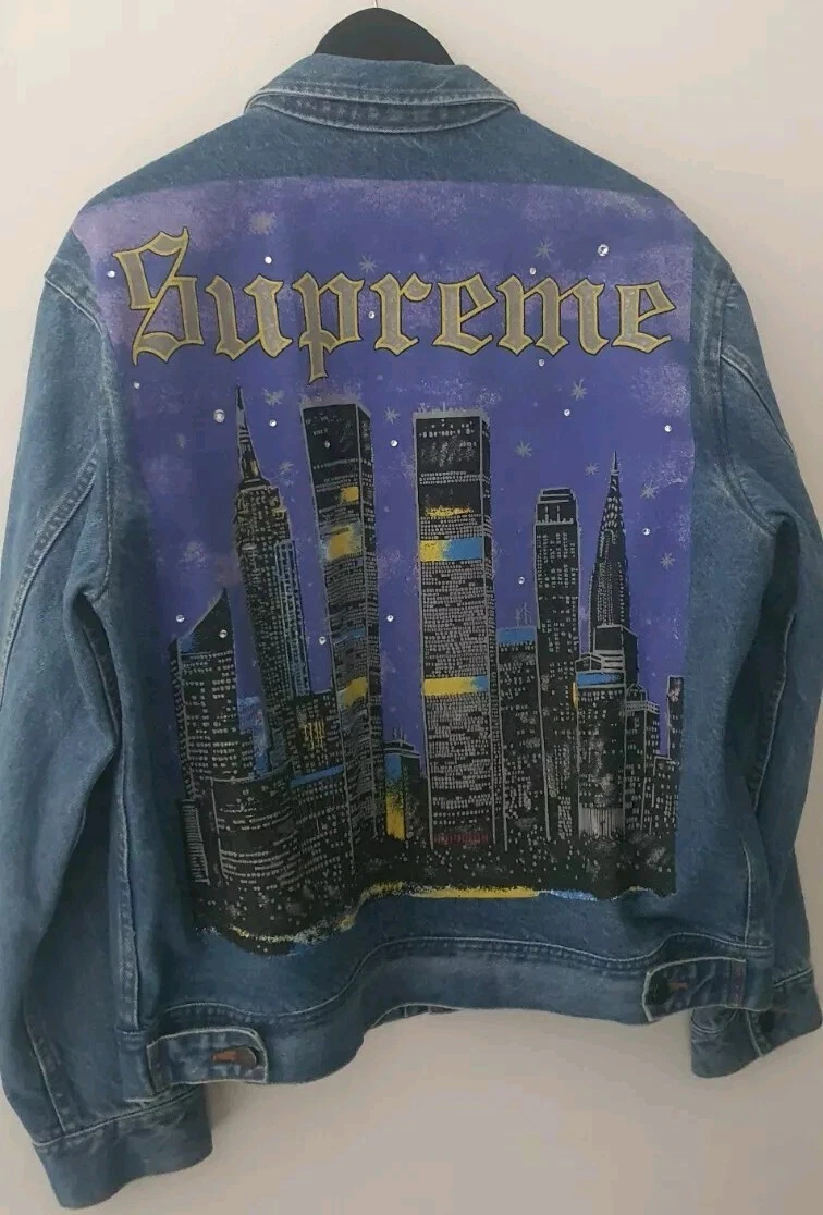 Veste camionneur peinte SS19 Supreme New York taille M bleu denim