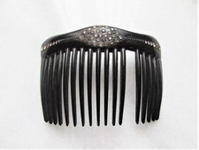 Antique Edwardian Large Black Celluloid Pique Point  Rhinestone Hair Back Comb