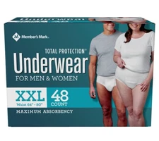 Member's Mark Total Protection Incontinence Underwear for Men/Women, XXL(48 ct
