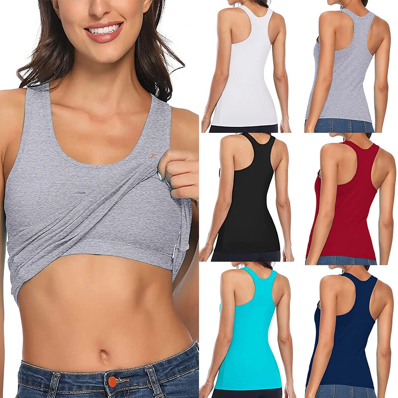 Women Comfy Built-in Shelf Bra Tank Top Stretch Cami Activewear U