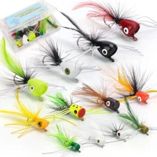 12 Pcs Fly Fishing Popper Lures Kit for Bass, Trout, and Panfish
