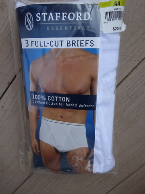 Stafford Essentials 3 Full Cut Briefs Mens 44 Waist 100% Cotton NOS