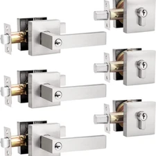 Entry Door Lever and Double Cylinder Deadbolts Front Handlesets Combo Set 3 pack