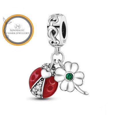 Ladybug And Clover Pendant Charm, Ladybug Charm, Silver Charm, Women Gift Charm