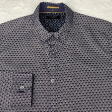 Ted Baker Dress Shirt Men's 4 Medium-Large Blue/Burgundy Geometric Slim Fit