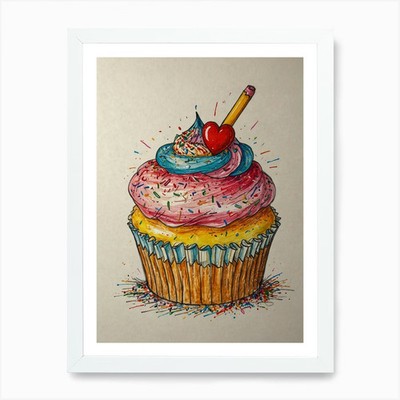 Cupcake Zeichnung Kunstdruck gerahmt Wandbild Poster Leinwanddruck Bild