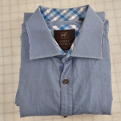 james tattersall dress shirts James Tattersall London Shirt Mens Large Blue Plaid Long Sleeve Dress Shirt