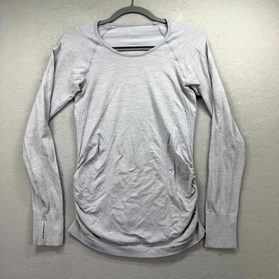 Athleta Activewear Shirt Top Womens Small Gray Thumbholes Sleeve Ruched Side