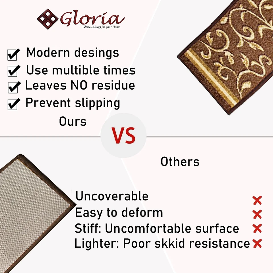 Alfombra Gloria antideslizante de goma trasera alfombra peldaños de escaleras - alfombrillas de escalera antideslizantes Foto 3 de 4