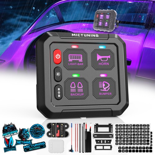 RGB 4 Gang Switch Panel 12/24v On Off LED Light Bar Circuit Relay System Control